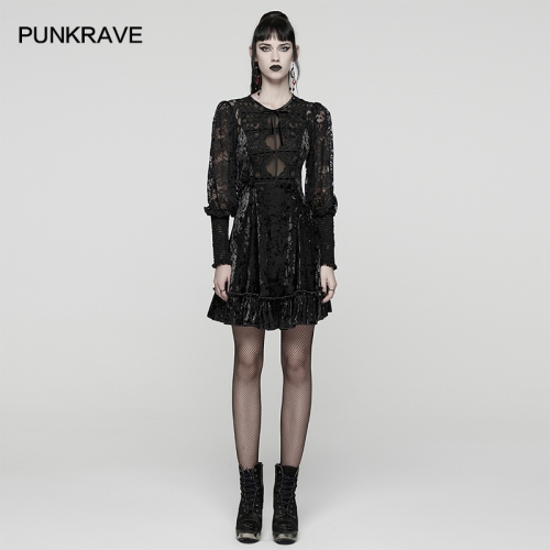 Punk Rave WQ-895LQF High-Quality Diamond Velvet And Lace Sweet Goth Dress