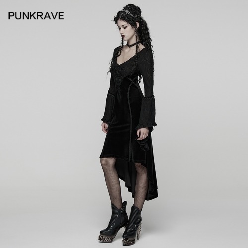 Punk Rave WQ-889LQF Stretch Velvet Gorgeous Ruffled Sleeves Goth Velvet Dress