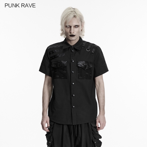 Punk Rave WY-1930CDM Metal Eyelets And D-Shaped Shoulder Loops Punk Distressed Shirt
