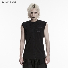 Punk Rave WT-1112BXM Elastic Knitted Fabric And Destructive Knitted Fabric Punk Minimalist Cross Vest