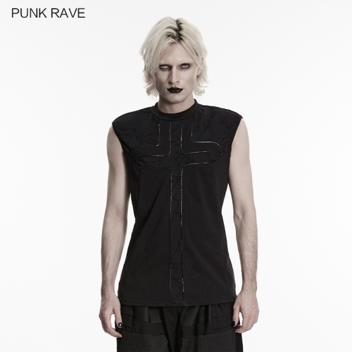 Punk Rave WT-1112BXM Elastic Knitted Fabric And Destructive Knitted Fabric Punk Minimalist Cross Vest
