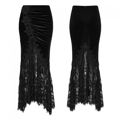 Punk Rave WQ-833BQF Elegant Fishtail Shape Goth Velvet Lace Fishtail Skirt