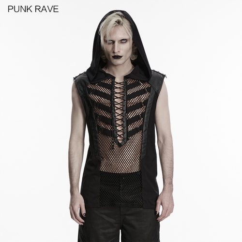 Punk Rave WT-1095BXM Hooded Design Irregular Eyelet Punk Skeleton Vision Hooded Vest