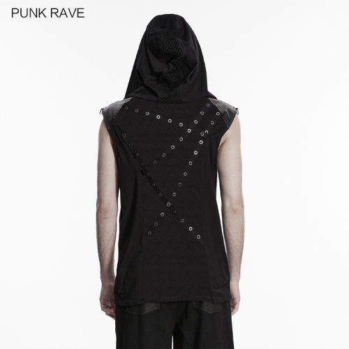 Punk Rave WT-1095BXM Hooded Design Irregular Eyelet Punk Skeleton Vision Hooded Vest