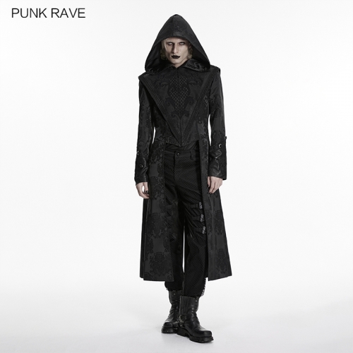 Punkrave WY-1936XCM Cracked Leather Hooded Design Assassin's Creed Embroidered Coat
