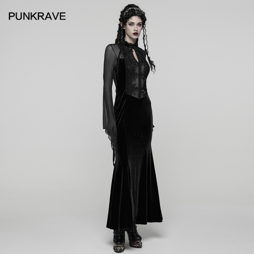 Punk Rave WQ-874LQF Ruffled Neckline Irregular Cuffs Goth Vintage Dress