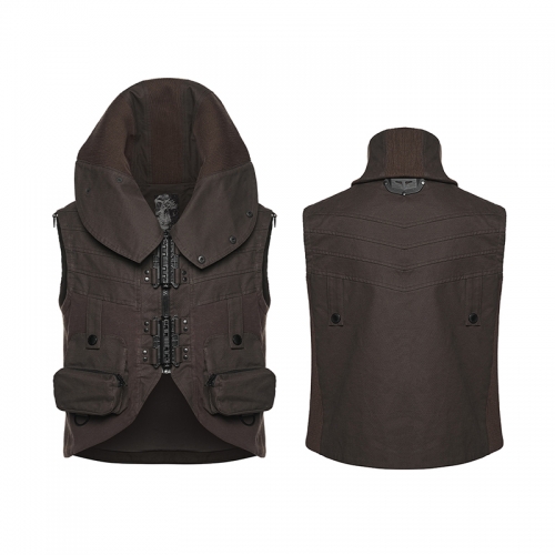 Punk Rave WY-1929MJM Foldable Stand Up Collar+Sleeveless Punk Heavy-Duty Distressed Vest