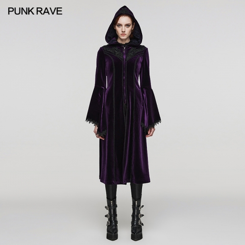 Punk Rave Plus Size DY-1510LCF Purple Adjustable Drawing Hat With Exquisite Mesh Lining Gorgeous Velvet Goth Coat