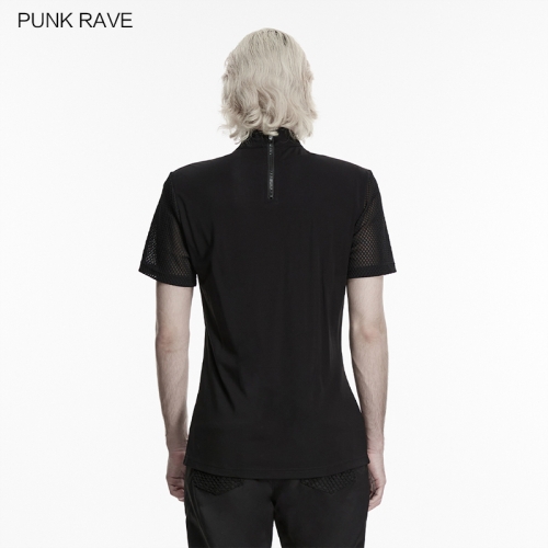 Punk Rave WT-1098TDM Soft Knitted Fabric And Mesh Dark Punk T-Shirt