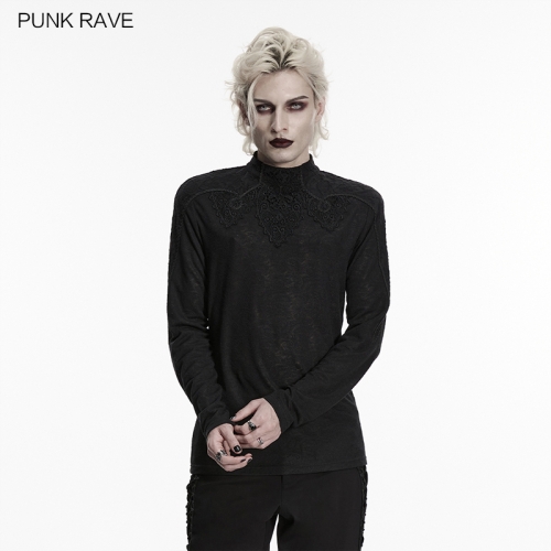 Punk Rave WT-1109TCM Elastic Patterned Knitted Fabric Goth Dark Decal T-Shirt