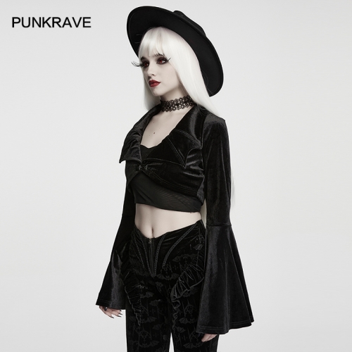 Punk Rave WY-2026LDF Luxurious Velvet Fabric Goth Velvet Bat Short Jacket