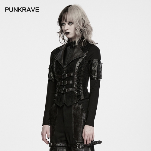Punk Rave WY-1970MJF Buckle Loops Cinched-Waist Punk Functional Plush Vest