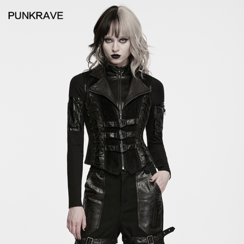 Punk Rave WY-1970MJF Buckle Loops Cinched-Waist Punk Functional Plush Vest