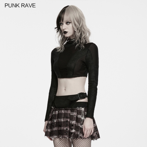 Punk Rave WT-1124TCF V-Shaped High-Neck And Cropped Wasteland T-Shirt