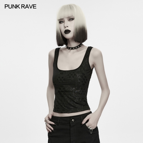 Punk Rave WT-1156BXF Square-Neck Sleeveless Stretchy Knitted Fabric Grunge Decadent Cropped Top