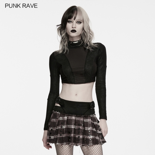 Punk Rave WT-1124TCF V-Shaped High-Neck And Cropped Wasteland T-Shirt