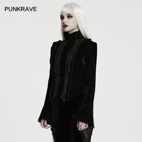 Punk Rave WY-1981DQF Stand Collar Single-Button Design Exquisite Lace Goth Dark Blood Coat