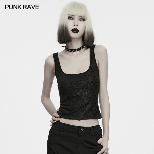 Punk Rave WT-1156BXF Square-Neck Sleeveless Stretchy Knitted Fabric Grunge Decadent Cropped Top