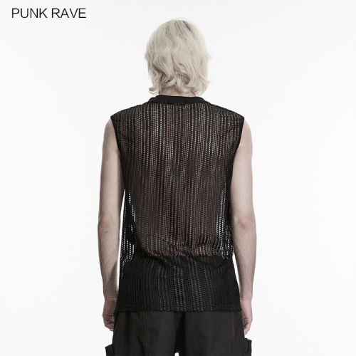 Punk Rave WT-1089BXM Textured Striped Mesh And Regular Mesh Punk Street Rebel Visual Vest