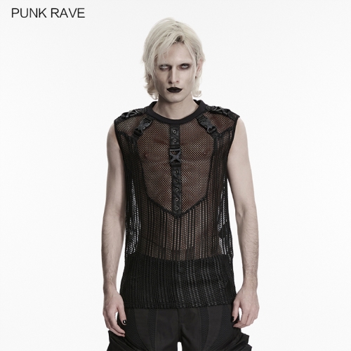 Punk Rave WT-1089BXM Textured Striped Mesh And Regular Mesh Punk Street Rebel Visual Vest
