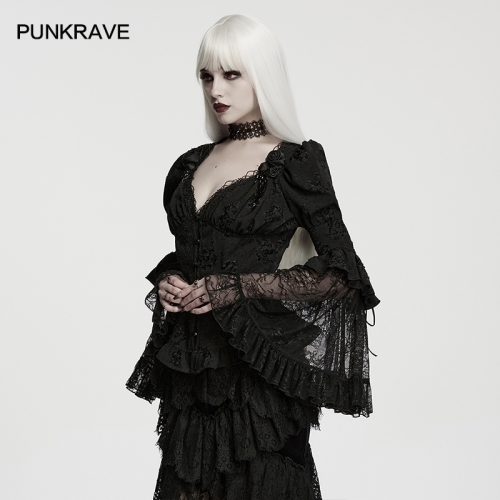 Punk Rave Unique And Comfortable Jacquard Fabric And Lace Goth Dark Night Rose Glamorous Shirt