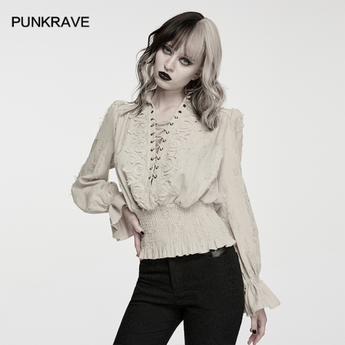 Punk Rave WY-1984CCF High Count Cotton And Linen Fabric Decadent Gothic Cotton Linen Shirt
