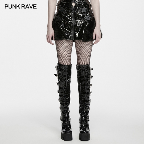 Punk Rave WQ-987BQF Glossy Patent Leather Punk Patent Leather Skirt