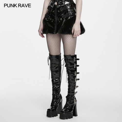 Punk Rave WQ-987BQF Glossy Patent Leather Punk Patent Leather Skirt