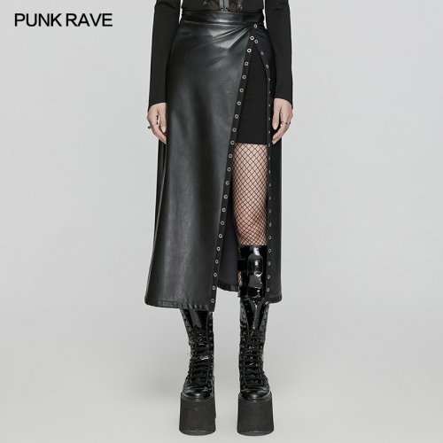 Punk Rave OPQ-1573BQF Diagonal Slit And Patchwork Design Artificial Leather Punk Skirt