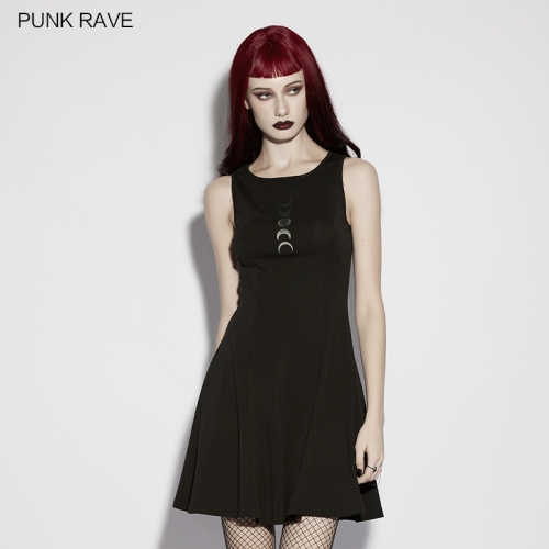 Punk Rave OQ-958LQF Gradient Crescent Print High-Quality Ribbed Fabric Moon Print Dress