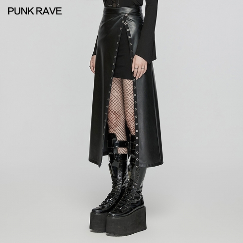 Punk Rave OPQ-1573BQF Diagonal Slit And Patchwork Design Artificial Leather Punk Skirt
