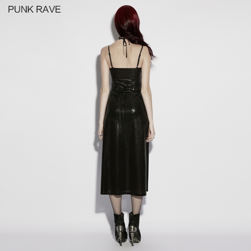 Punk Rave OQ-976LQF Glossy Elastic Stripe Knitted Fabric Punk Star Slip Dress