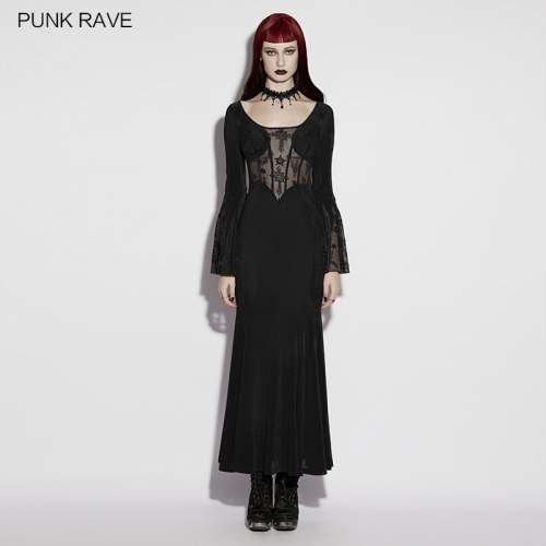 Punk Rave OQ-839LQF High-Quality Velvet And Plush Mesh Goth Cross Hollow Dress