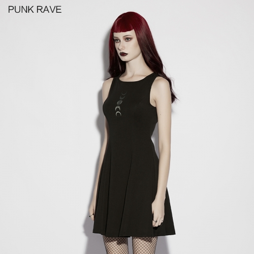 Punk Rave OQ-958LQF Gradient Crescent Print High-Quality Ribbed Fabric Moon Print Dress