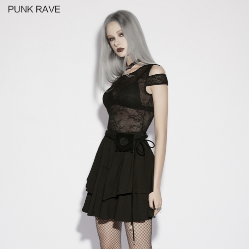 Punk Rave OQ-961LQF Double Layered Irregular Skirt Hem Goth Perspective Lace Dress