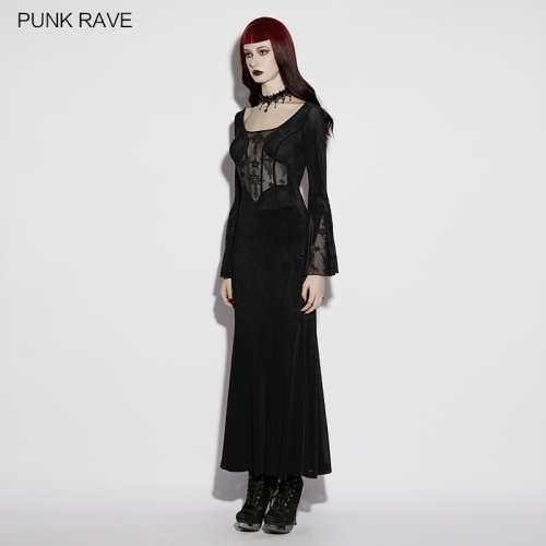 Punk Rave OQ-839LQF High-Quality Velvet And Plush Mesh Goth Cross Hollow Dress